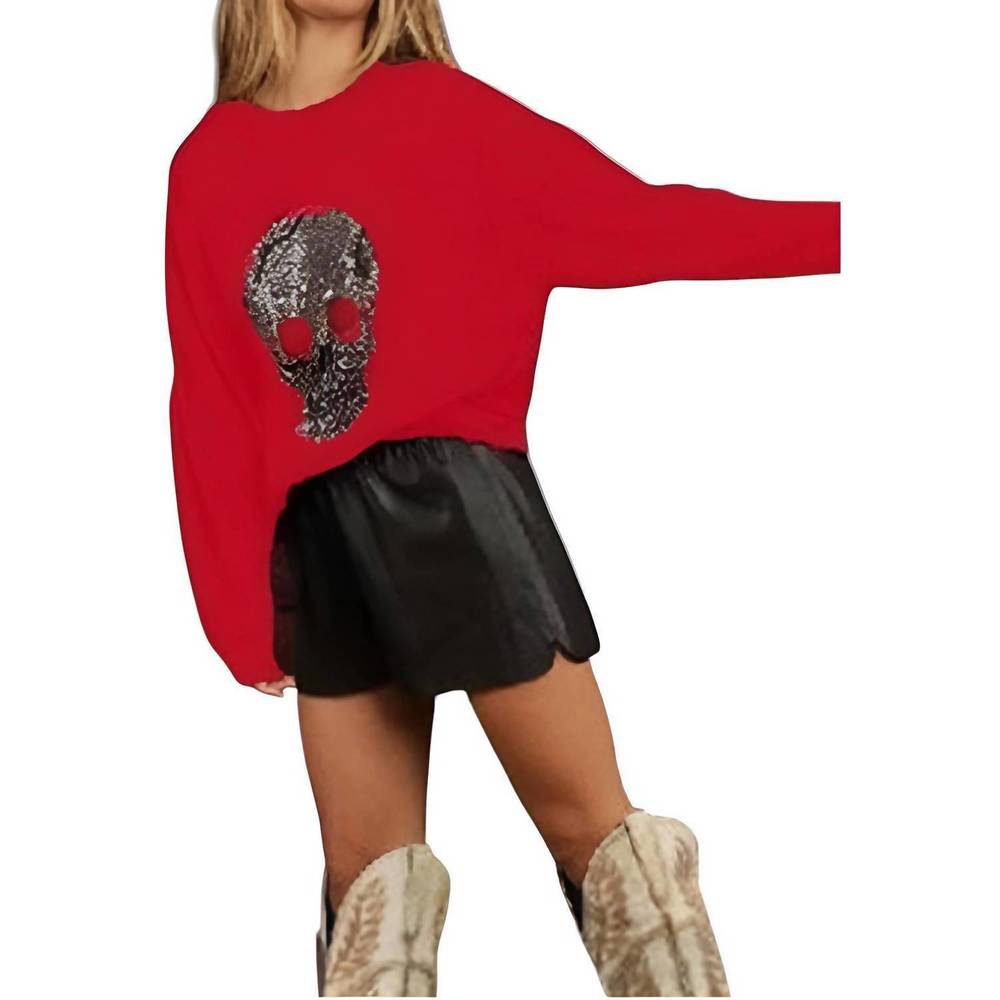 NEW BLUE BUTTERCUP studded skull sweatshirt in red